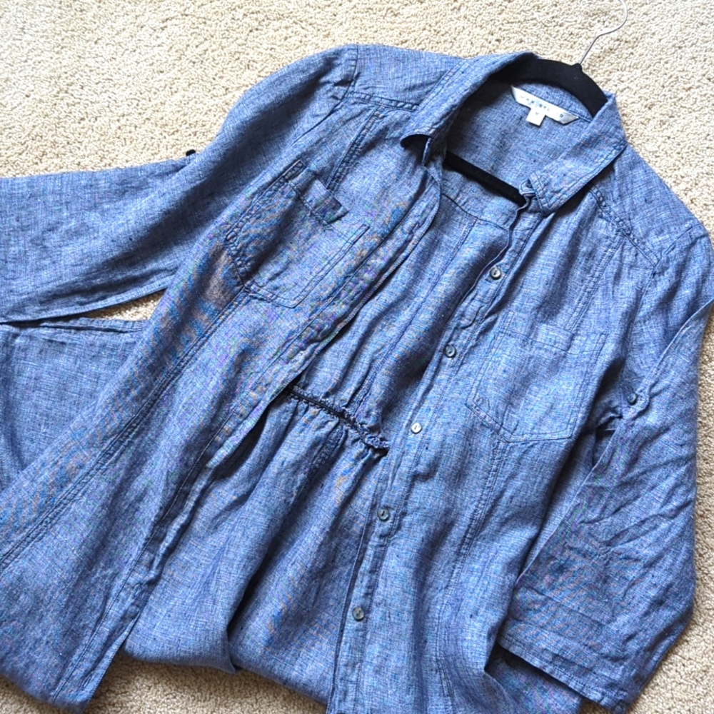 Max Studio, 100% Linen Blue Shirt Dress Women M